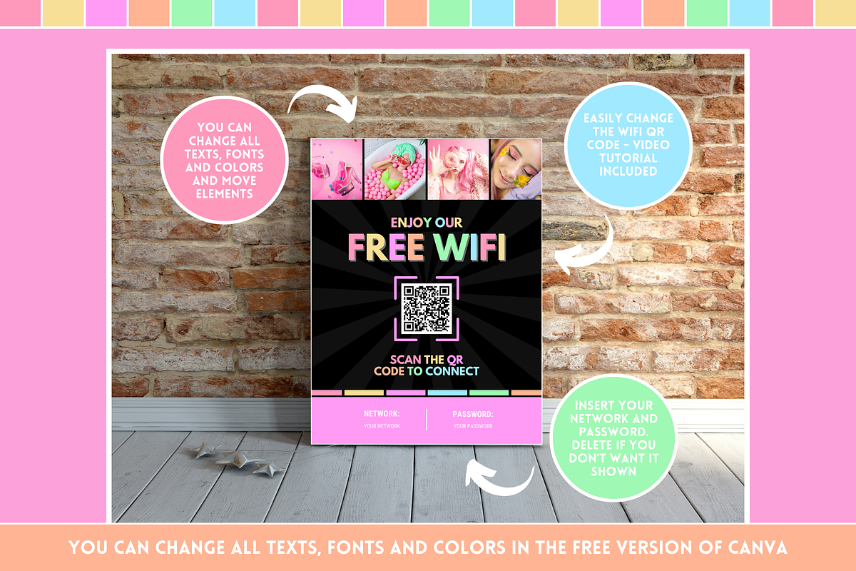 Pastel Neon WiFi QR Code Sign, a Poster Template by SunshineStudioBoutique (Photo 9 of 11)