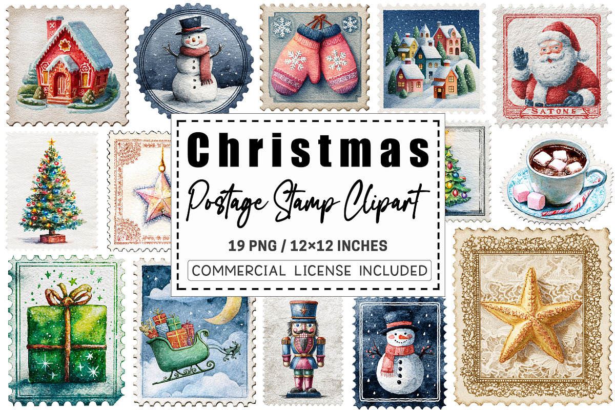 Christmas Postage Stamp Clipart, a Graphic by CitraGraphics (Photo 1 of 4)