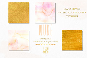 Nude & Gold. Watercolor Clipart