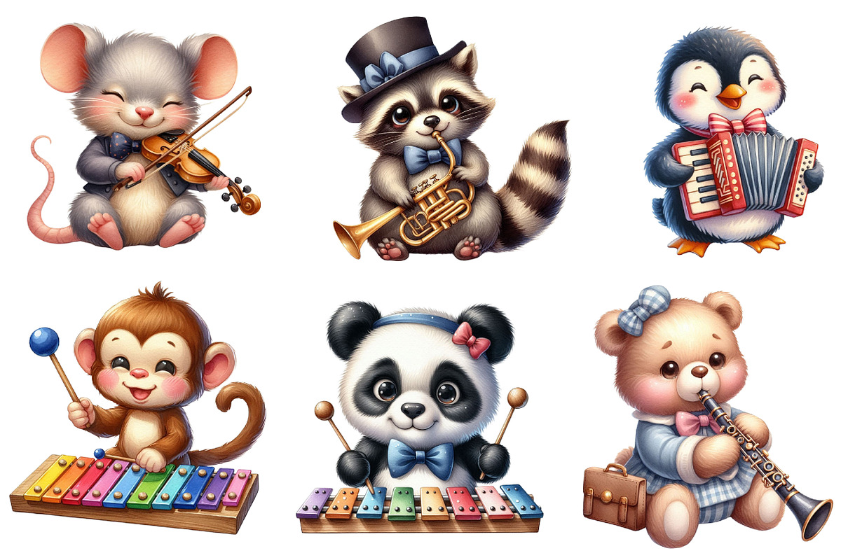 Kawaii Musical Animal Clipart Bundle, an Illustration by CreationArt (Photo 3 of 5)