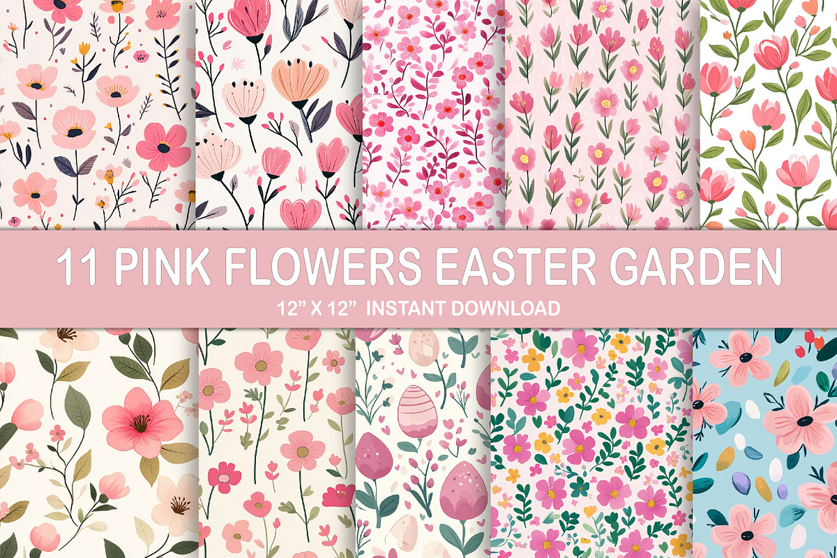 Flowers Easter Garden Digital Paper, a Pattern Graphic by Watercolor ...