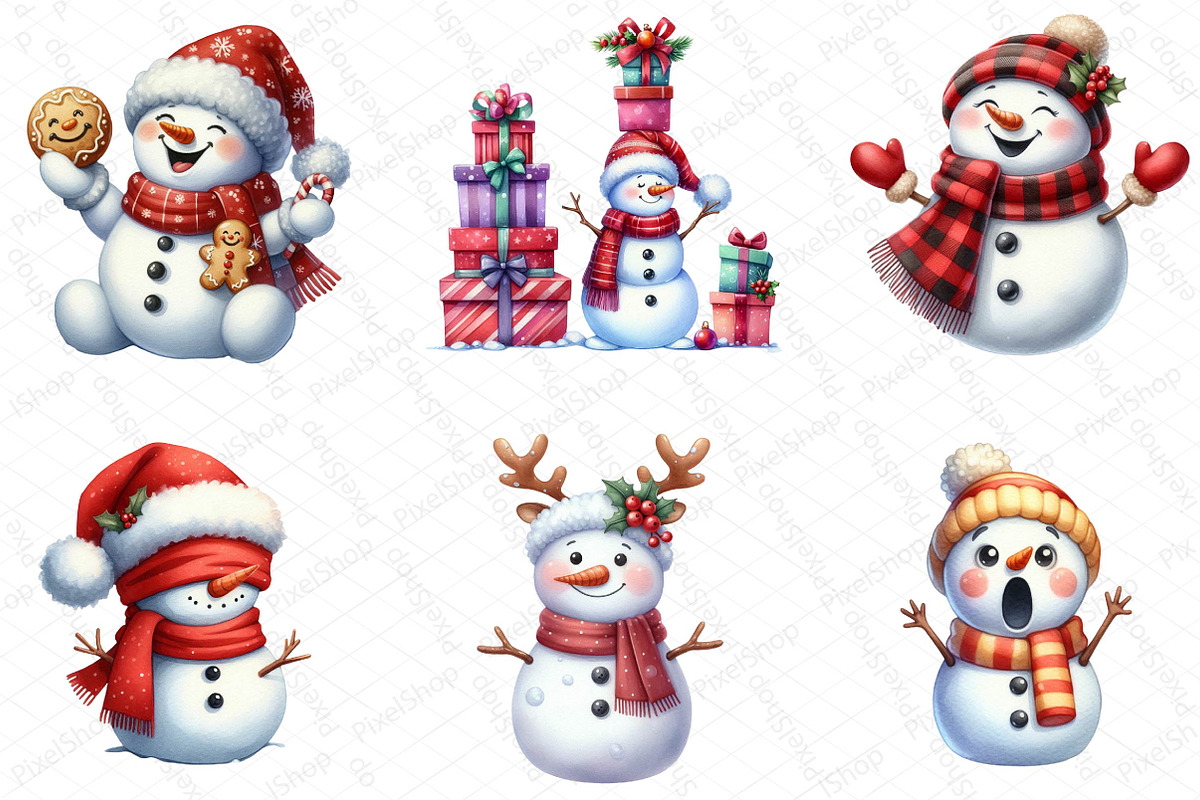 Funny Christmas Snowman Clipart, an Illustration by DreamPrint404 (Photo 3 of 6)