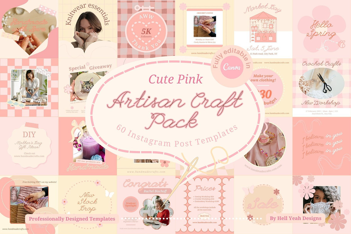 Cute Pink Craft Pack Instagram Post, a Social Media Template by Hell Yeah Designs (Photo 1 of 6)