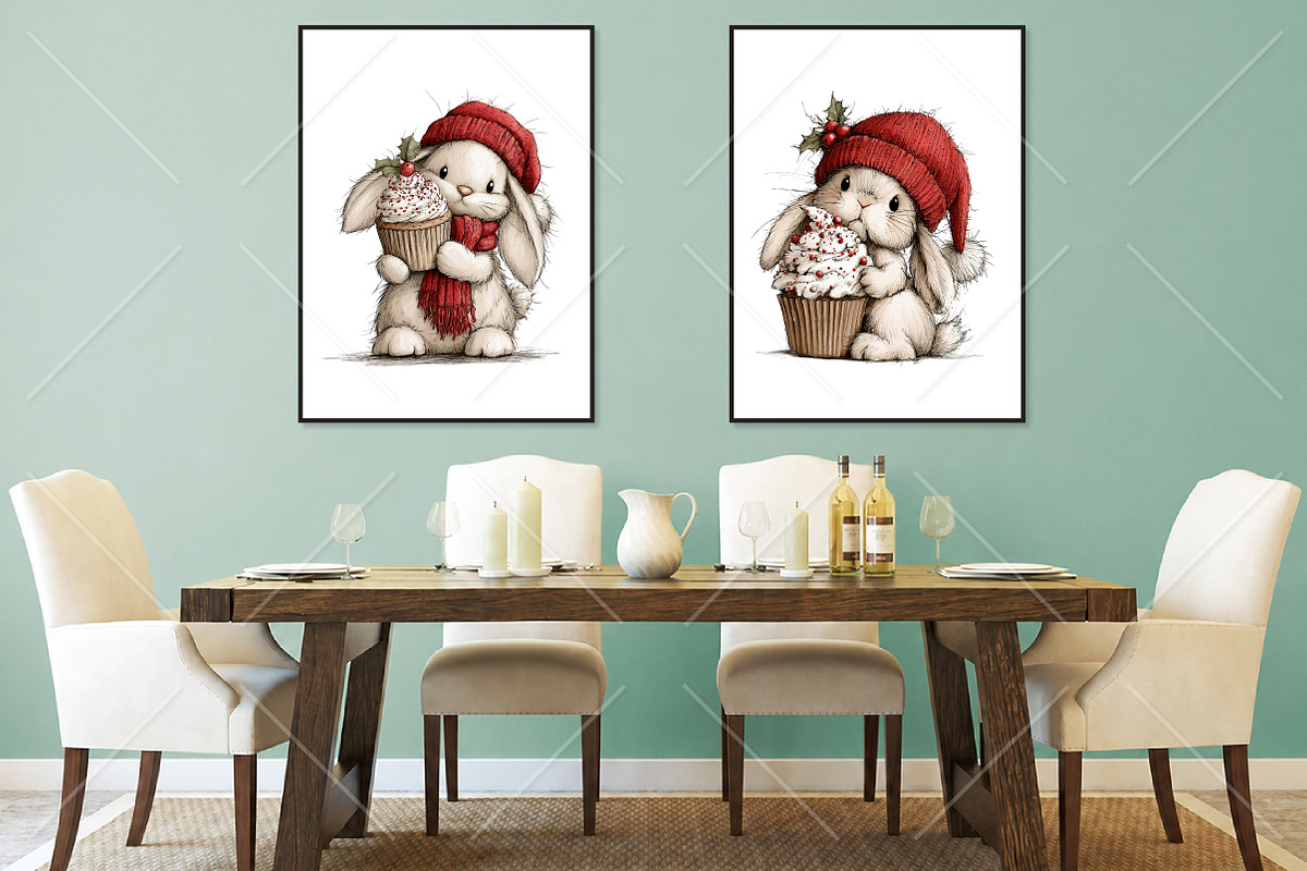 Whimsical Christmas Bunny Clipart, a Seasonal Illustration by Canvas Craft (Photo 7 of 10)
