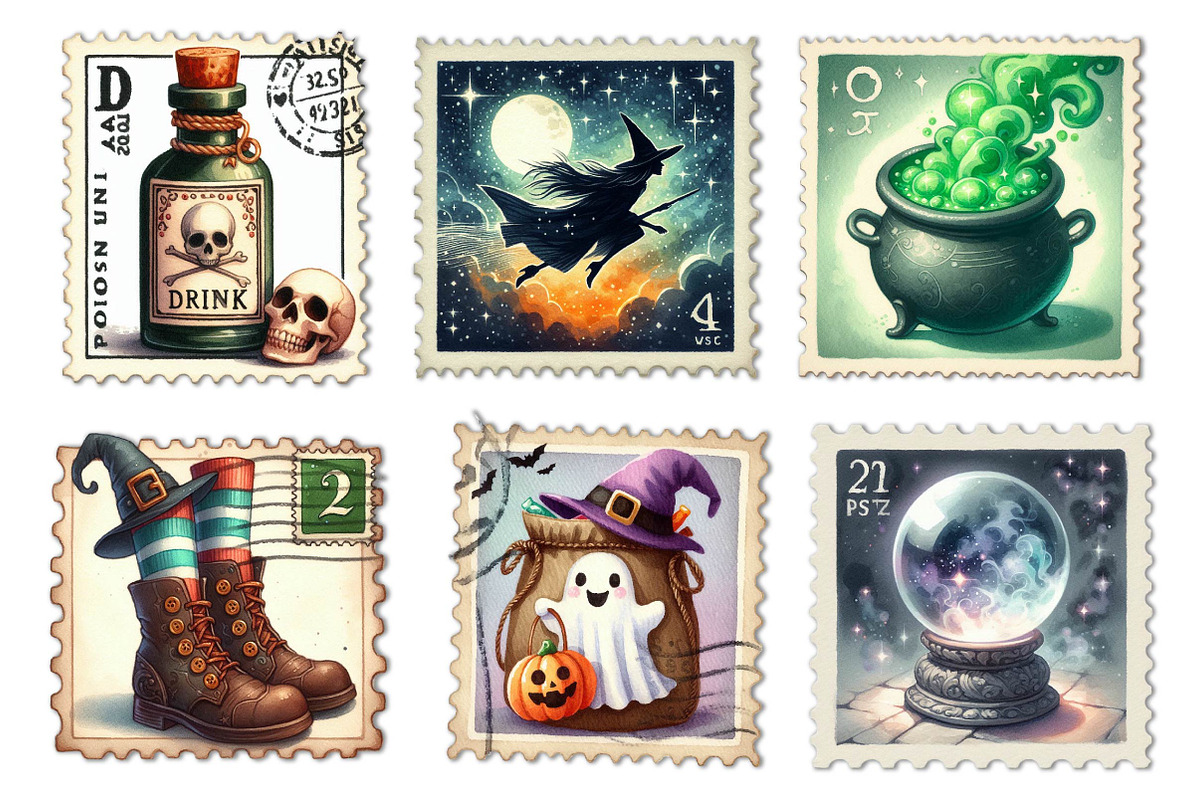 Halloween Postage Stamps Clipart, an Illustration by Dream Creation (Photo 6 of 7)
