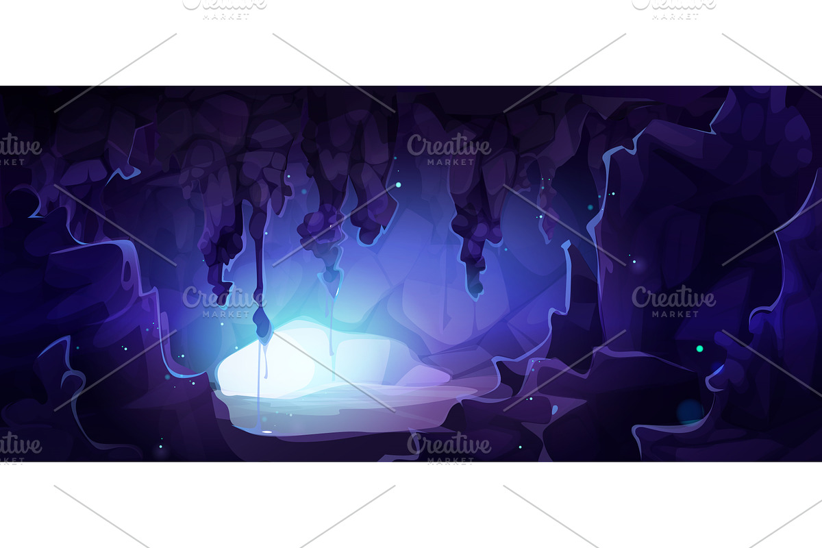Magic cave interior with light, an Illustration by art PVP - market