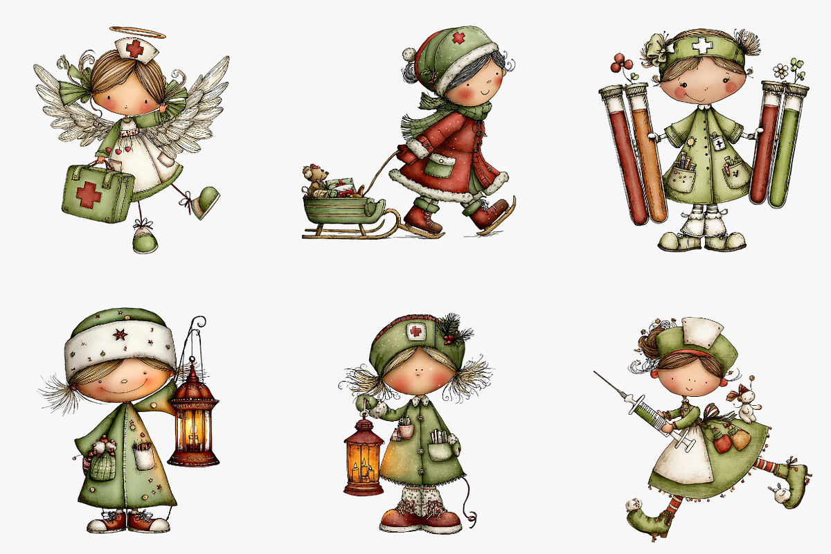 Whimsical Christmas nurse clipart, an Illustration by CreationArt (Photo 5 of 5)