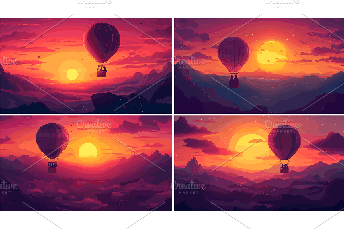 Romantic couple hot air balloon, a Transportation Illustration by Onyx
