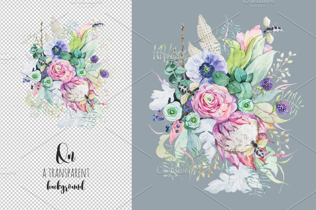 Bouquet of flowers. Watercolor., an Illustration by OlgaAlekseenko (Photo 2 of 4)