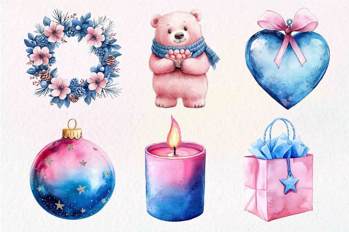 Pink and Blue Christmas Clipart, an Illustration by Dream Creation (Photo 5 of 7)