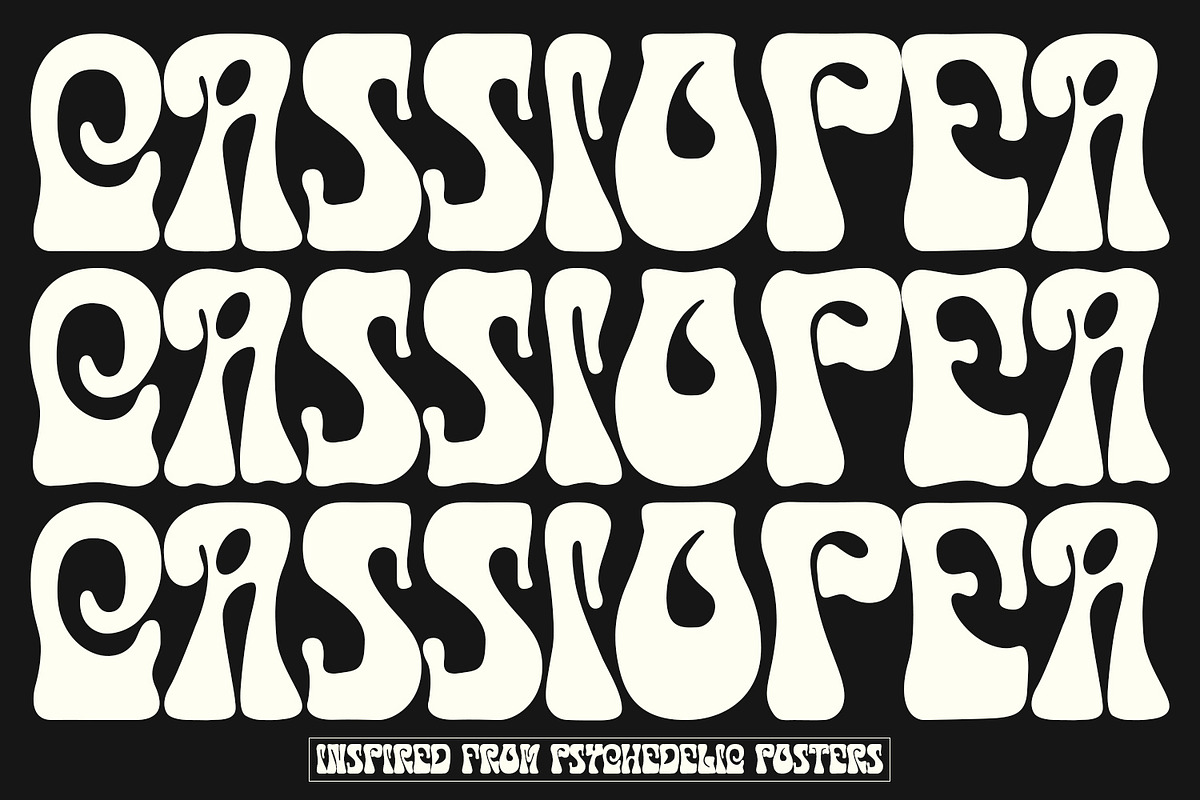 Cassiopea - Psychedelic typeface, a Font by HeyFonts (Photo 1 of 12)