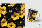 Black & Yellow Petunia Flower Papers, a Pattern Graphic by Creative Store (Thumbnail 3 of 4)