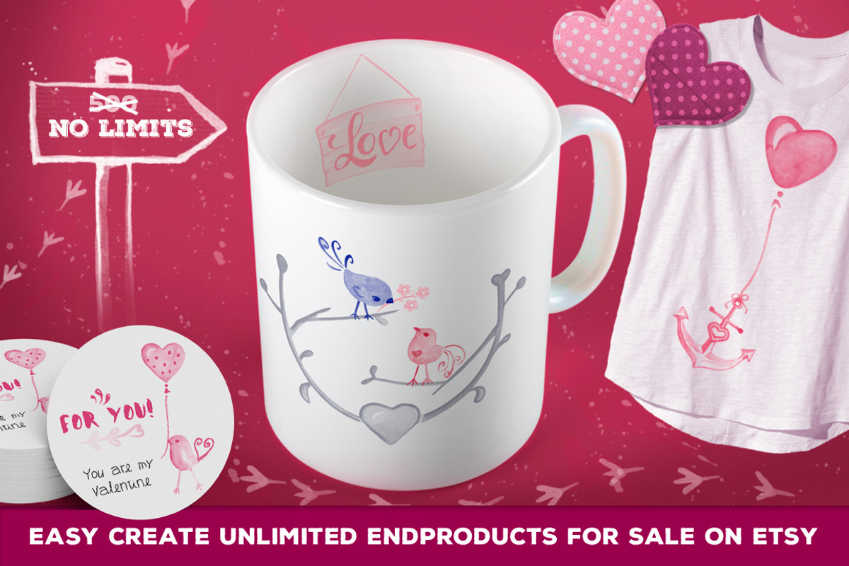 Cute Valentine Watercolor Brush Set preview 3