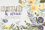 Mustard & wine Floral Clipart Set, an Illustration by The Autumn Rabbit Ltd (Thumbnail 1 of 2)
