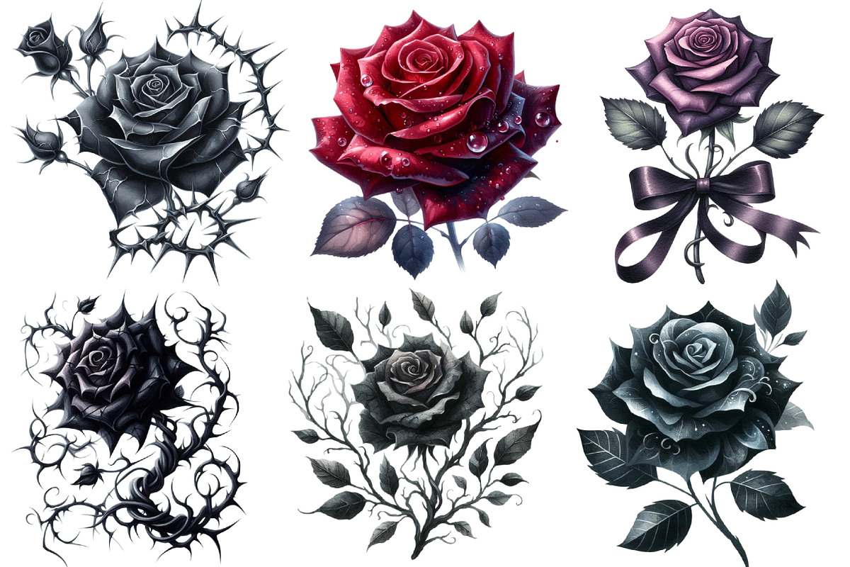 Gothic Roses Clipart Bundle, an Illustration by Designworld (Photo 3 of 6)