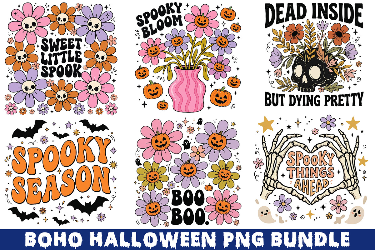 Boho Halloween PNG Bundle, a Work Illustration by CraftArtStudio (Photo 1 of 4)
