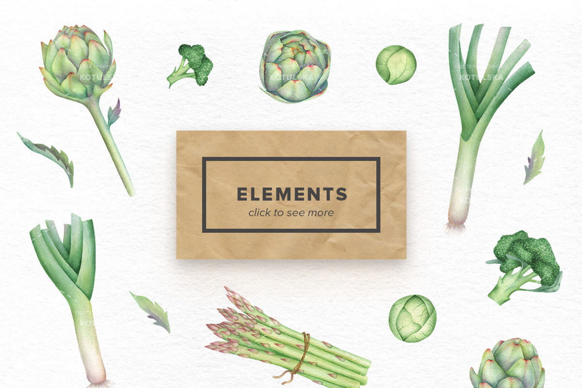 Watercolor Green Vegetables, an Object Graphic by Kotulska (Photo 2 of 3)