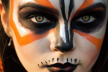 Close - up photo of a woman's face with Halloween makeup. Genera, a Holiday Photo by designvectx