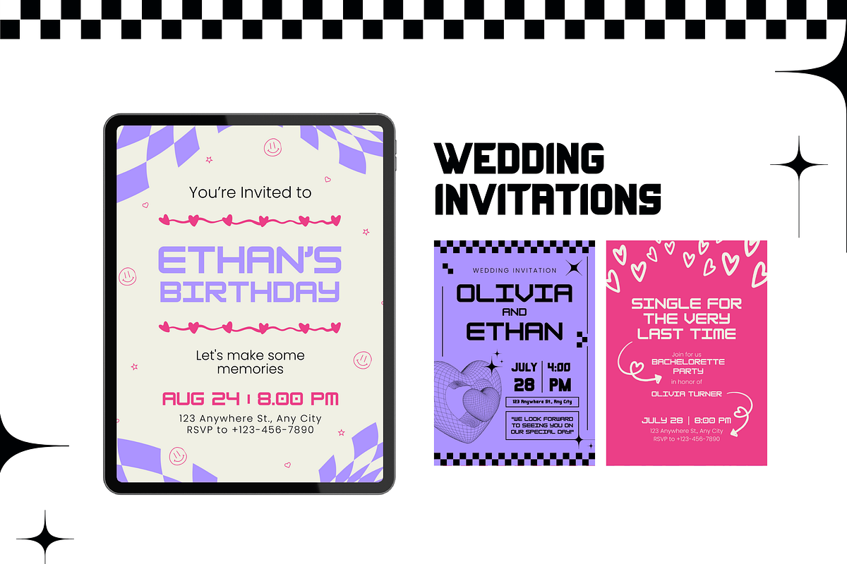 30 Retro Y2K Invitation Templates, a Templates & Theme by TemplateCastleStore (Photo 8 of 10)
