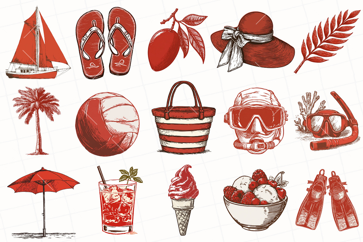 Summer Beach Doodle Clipart, an Illustration by OK Design (Photo 3 of 6)