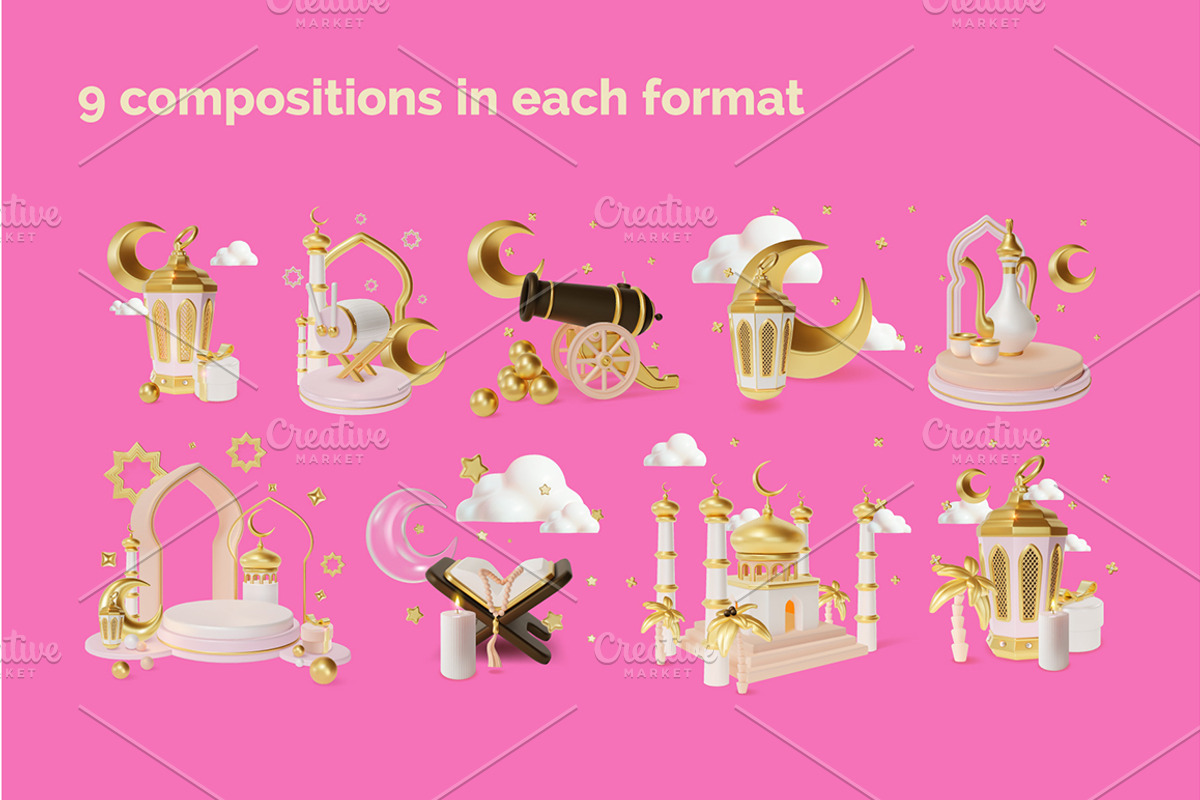 3d Ramadan Icons Set Vector, an Object 3D Model by 35lab (Photo 2 of 6)