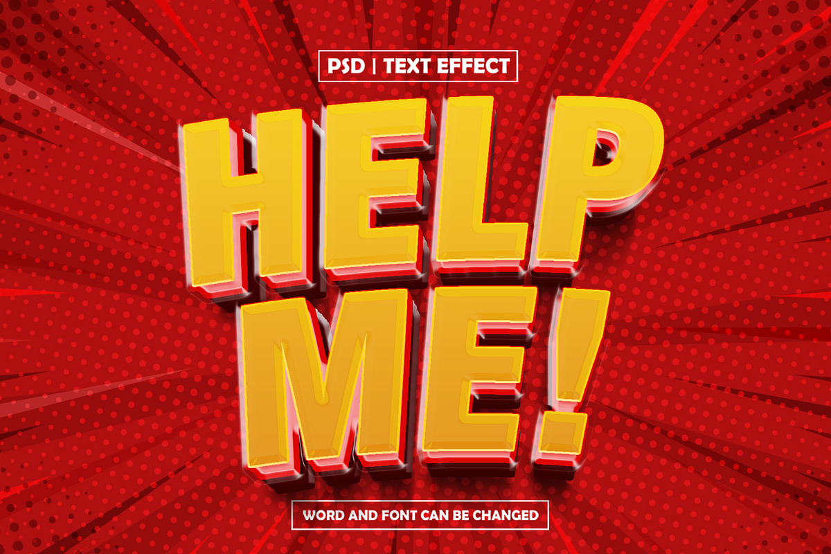 Comic style 3d help me text effect, a Layer Style Add-On by AP Market (Photo 2 of 2)