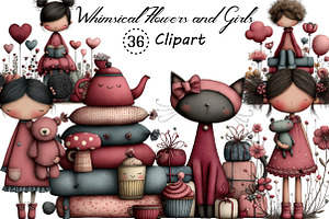 Whimsical Flowers and Girls Clipart, an Illustration by Creative Art
