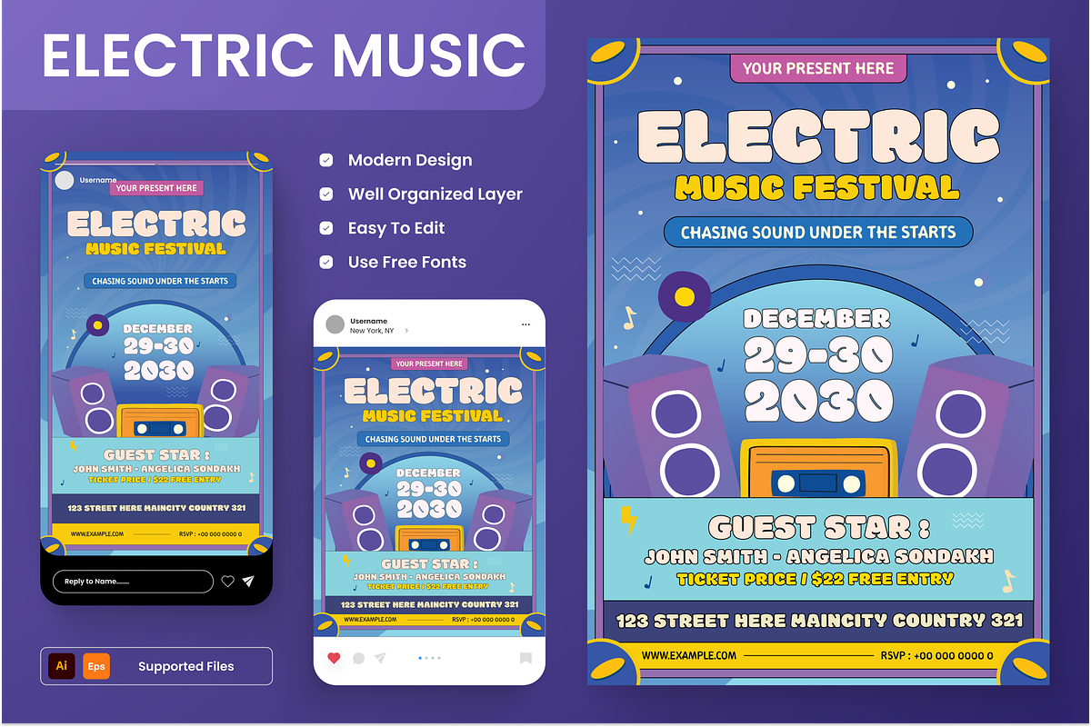 Electric Music Festival Flyer Set, a Flyer Template by Annora Studio (Photo 1 of 6)