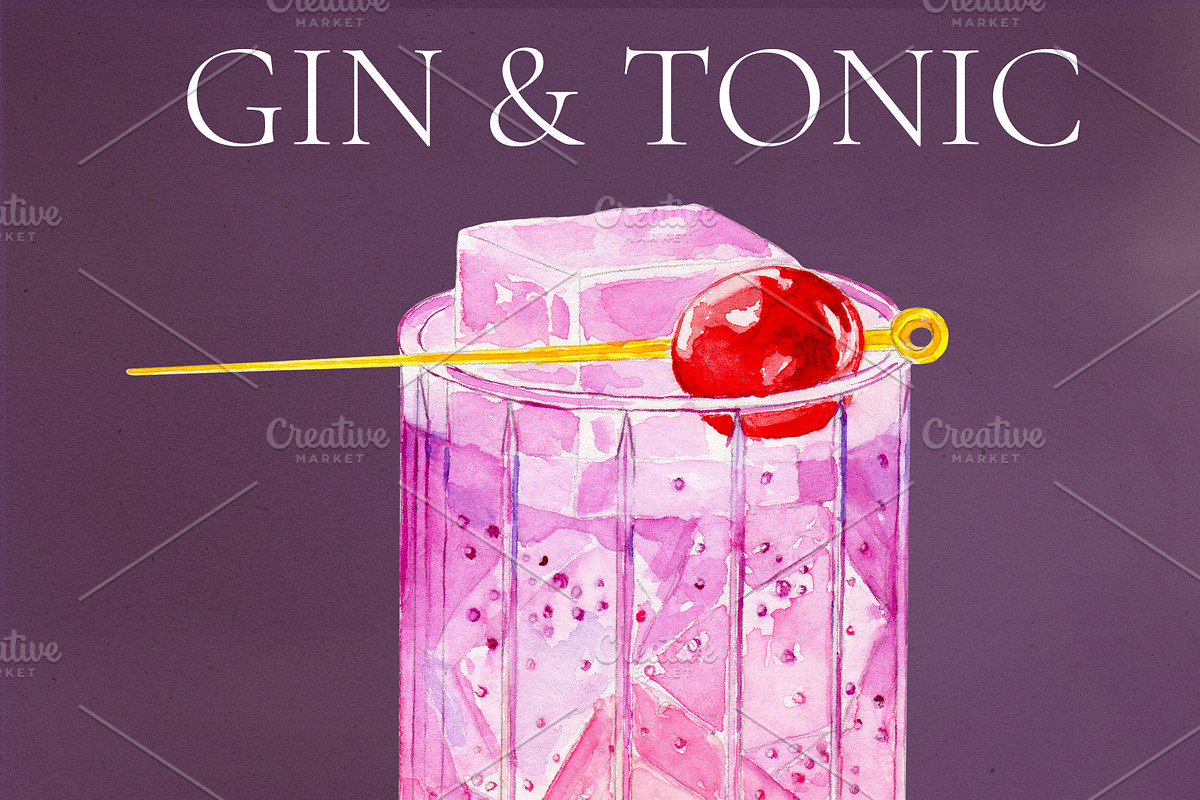Gin and Tonic Watercolor Cocktail, a Food Illustration by Olexandra Mur (Photo 2 of 2)