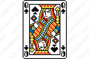 Pixel Art Queen of Spades Playing, an Object Illustration by Christos Georghiou
