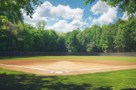 Baseball field surrounded by trees, a Photo by Pavel_design