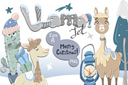 Merry Christmas Llamas vector kit, an Animal Illustration by artdreamer (Thumbnail 1 of 4)