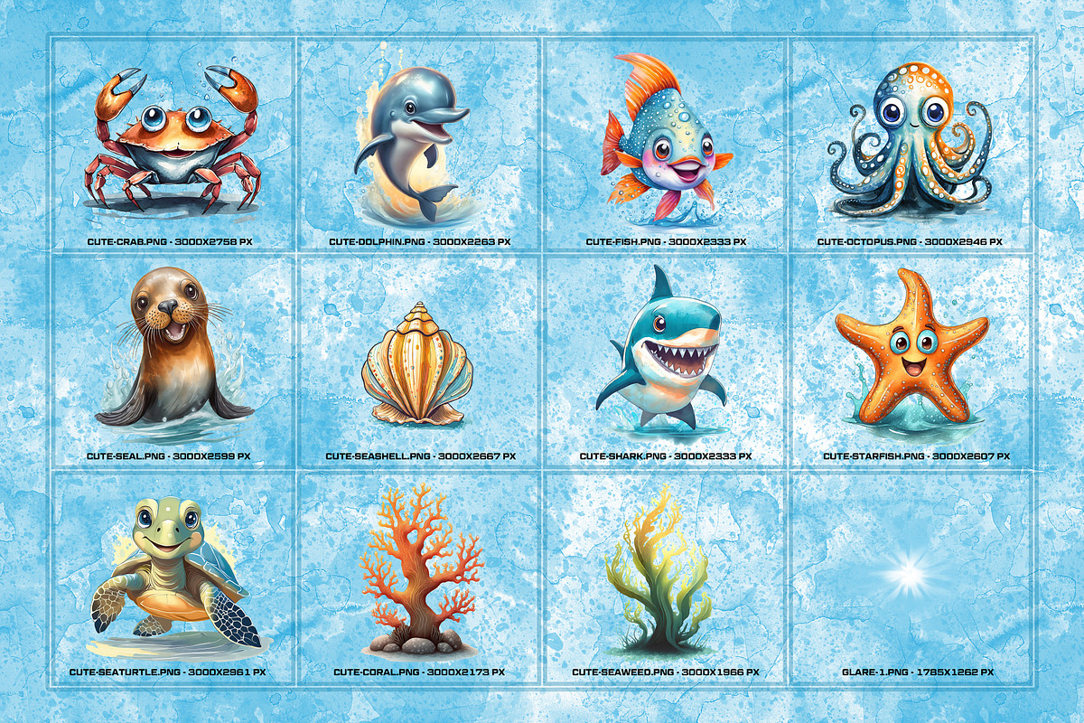 Ocean Buddies Stock Art Pack, an Object Graphic by artbeerlife (Photo 2 of 2)
