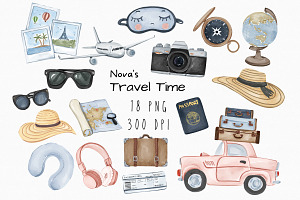 Watercolor Travel Vacation Clipart