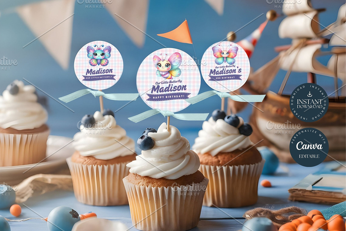 Butterfly Birthday Cupcake Toppers, an Invitation Template by Tracia Creative (Photo 3 of 5)