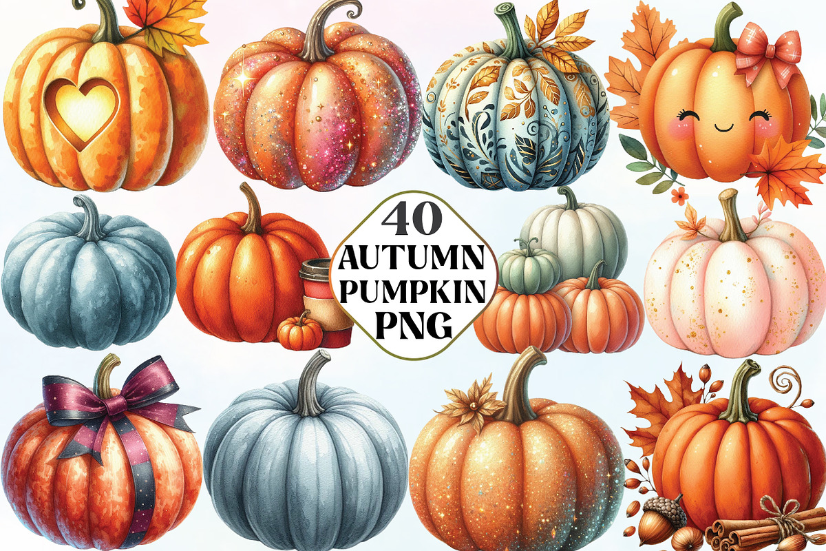 Watercolor Autumn Pumpkin Clipart, an Illustration by CraftArtStudio (Photo 1 of 6)