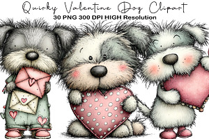 Quirky Valentine Dog Clipart, an Illustration by Black Bird Studio