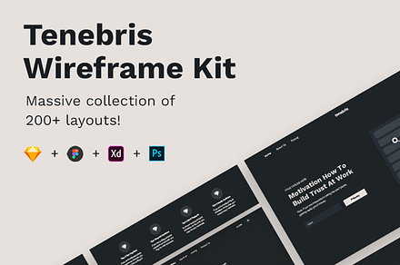 Tenebris Wireframe Kit, a Wireframe Template by Milos Knezevic