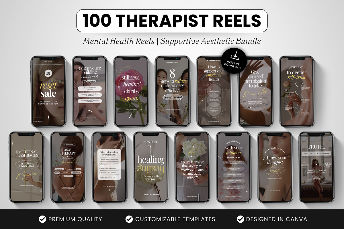 100 Therapist Reels Templates, a Social Media Template by DigiPax (Photo 1 of 10)