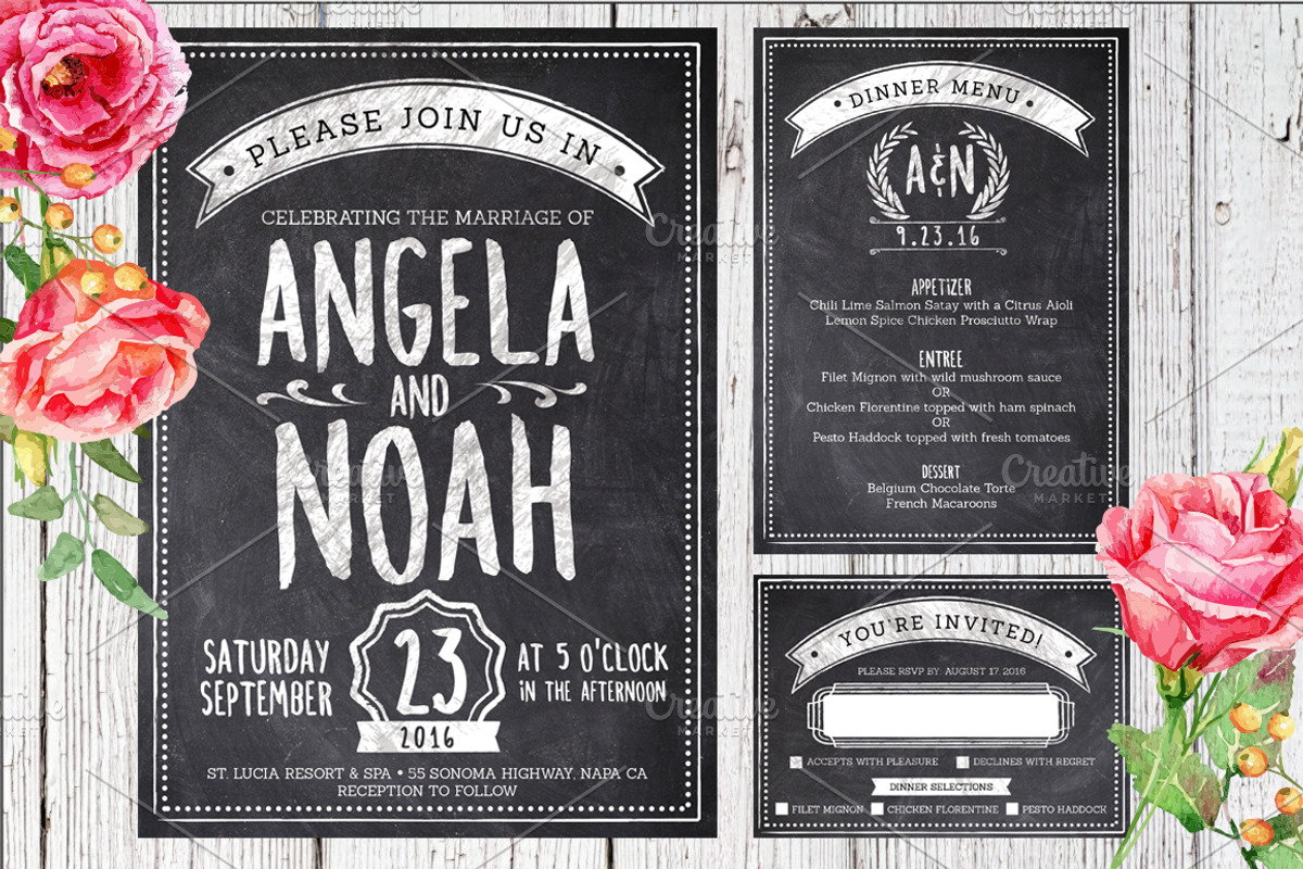 Chalk Wedding Invite Bundle, an Invitation Template by SkyvaraSupply (Photo 1 of 2)