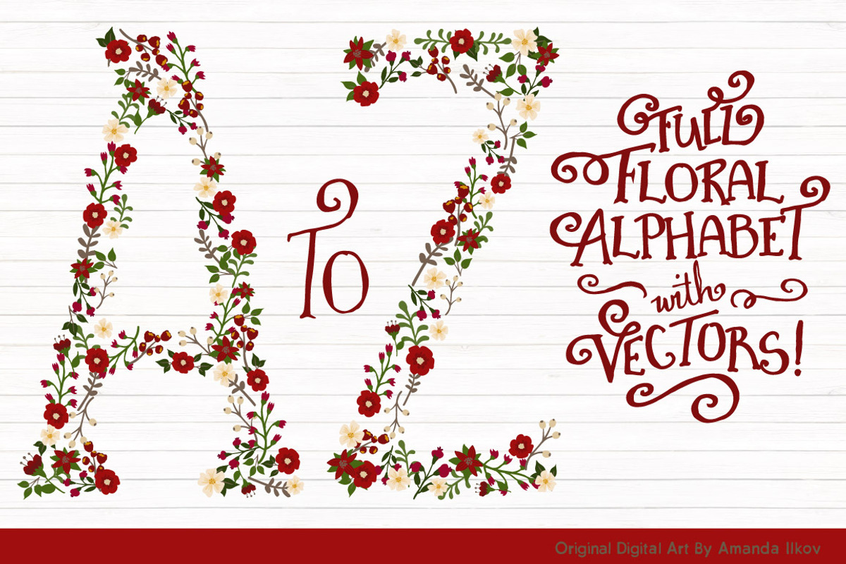 Christmas Floral Alphabet Clip Art, an Illustration by Amanda Ilkov (Photo 1 of 5)