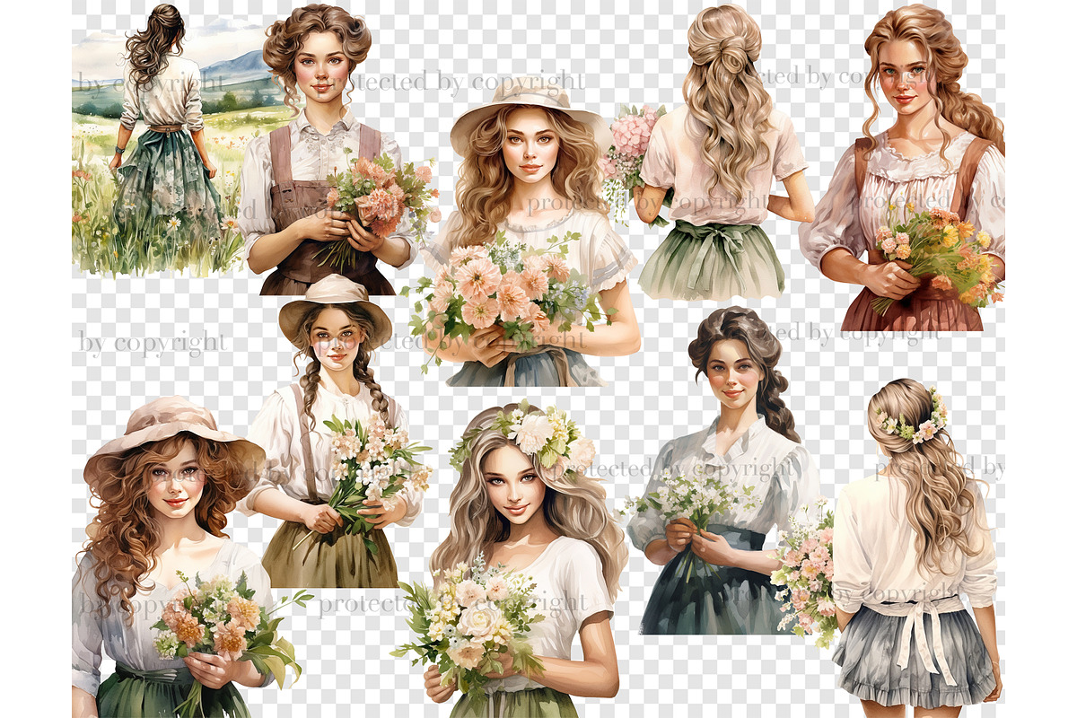 Spring Watercolor Clipart Bundle, a Person Illustration by GlamArtZhanna (Photo 4 of 4)