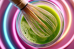 Preparing matcha tea with a bamboo whisk in vibrant colors, a Food & Drink Photo by AlyaAnd