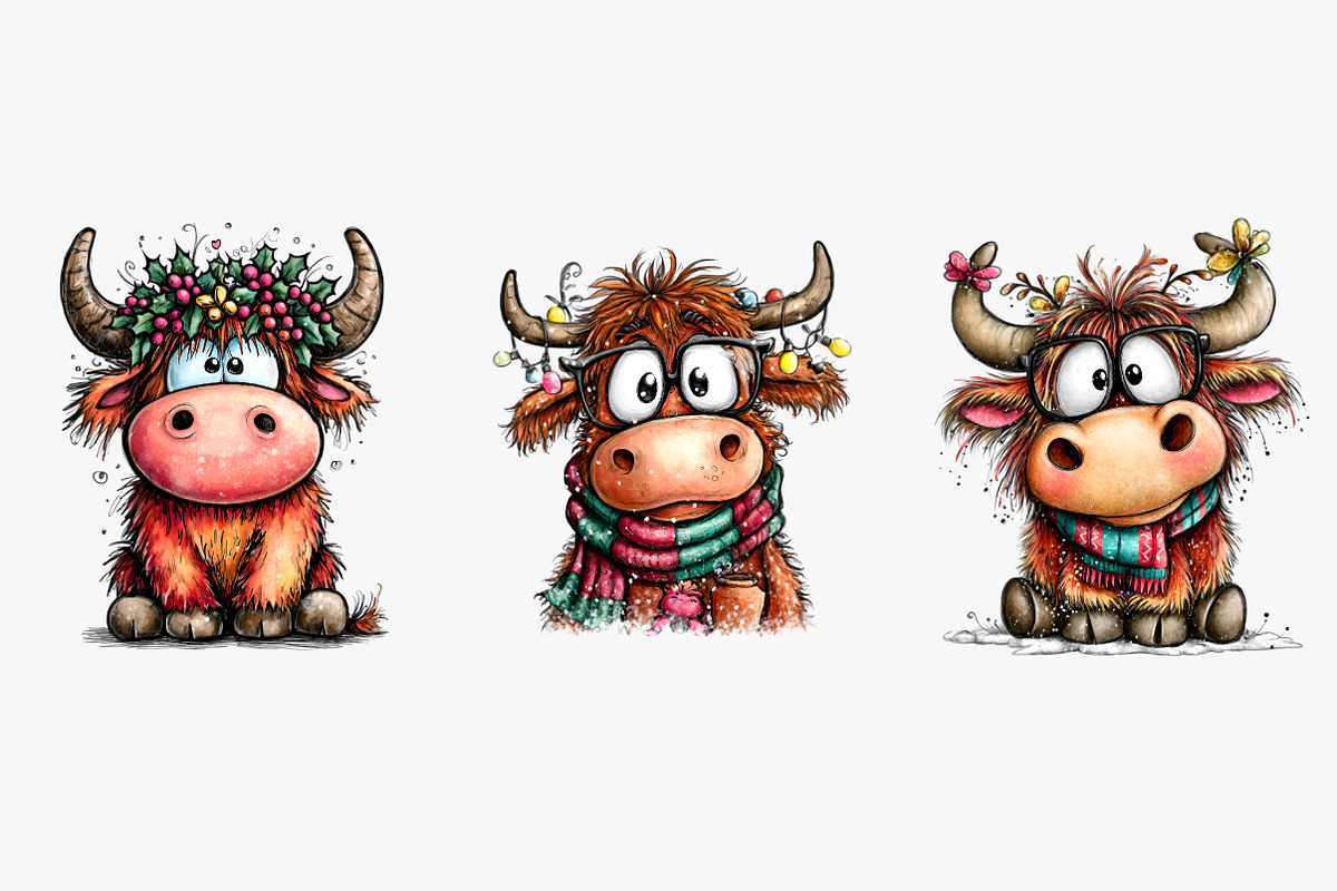 Quirky Christmas Highland Cow, an Illustration by CreationArt (Photo 4 of 5)