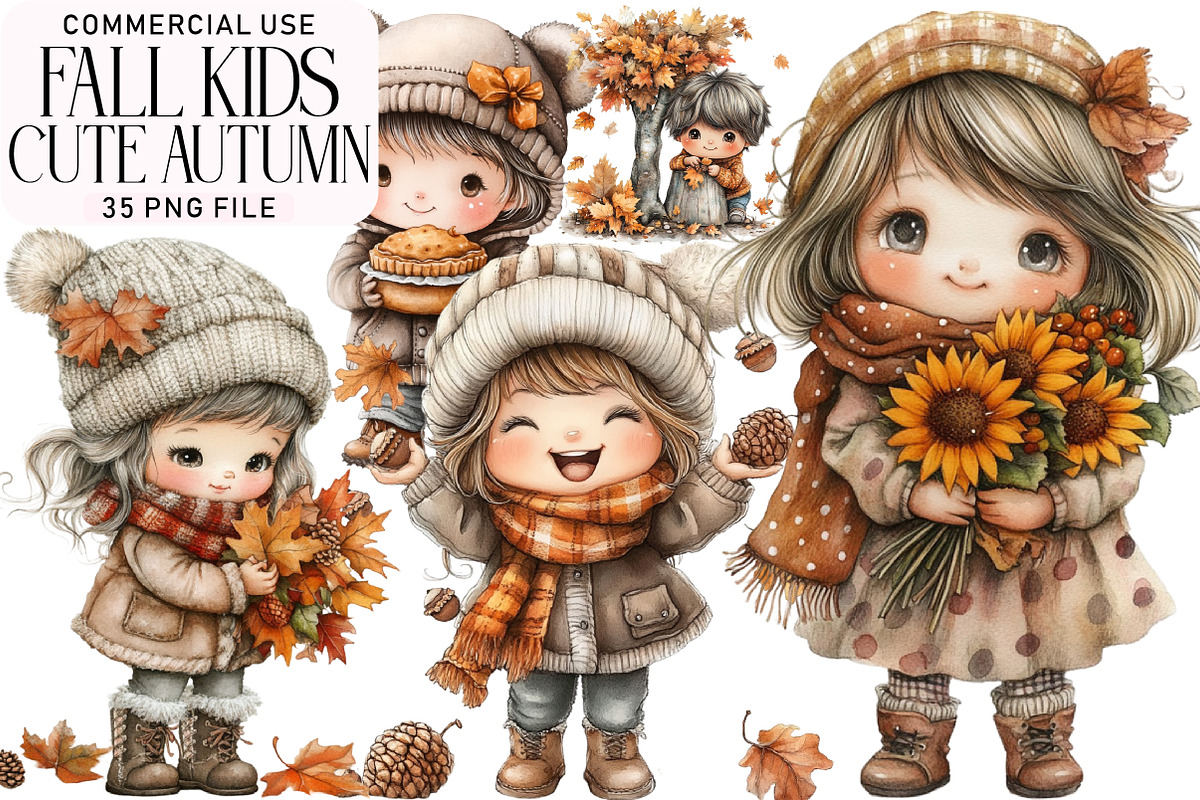 Fall Kids Clipart, Cute Autumn, an Illustration by Daily.Designs (Photo 1 of 5)