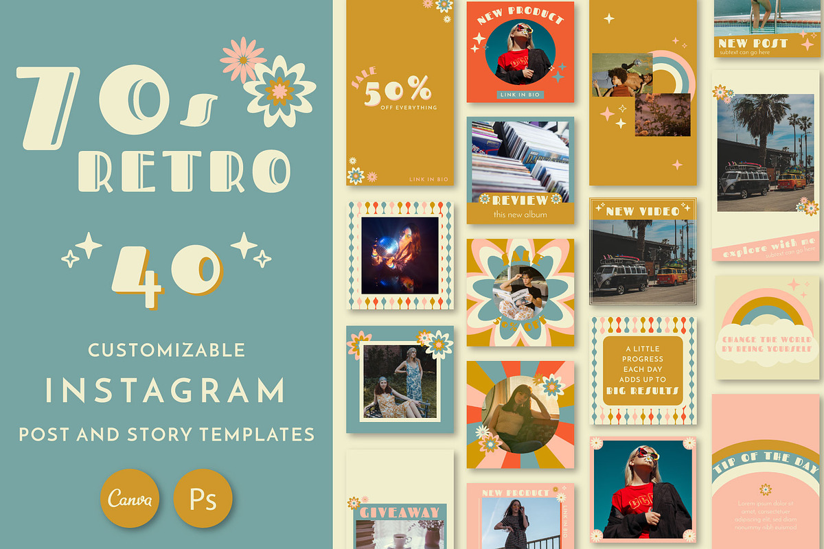 70s Retro Instagram Templates, a Social Media Template by Liseno Designs (Photo 1 of 8)