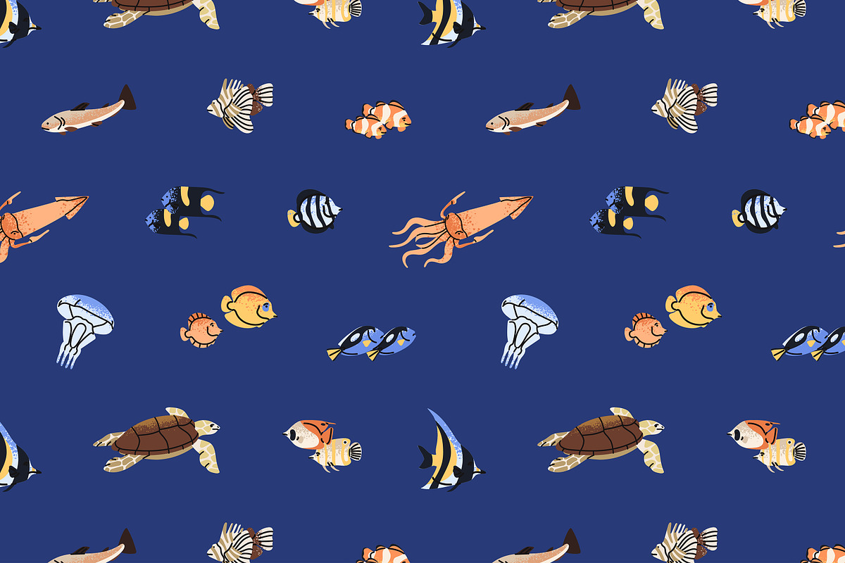 Fishes set + sea life backgrounds, an Animal Illustration by PaperTrident (Photo 6 of 8)