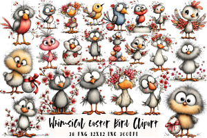 Whimsical Easter Bird Clipart, an Illustration by OK Design