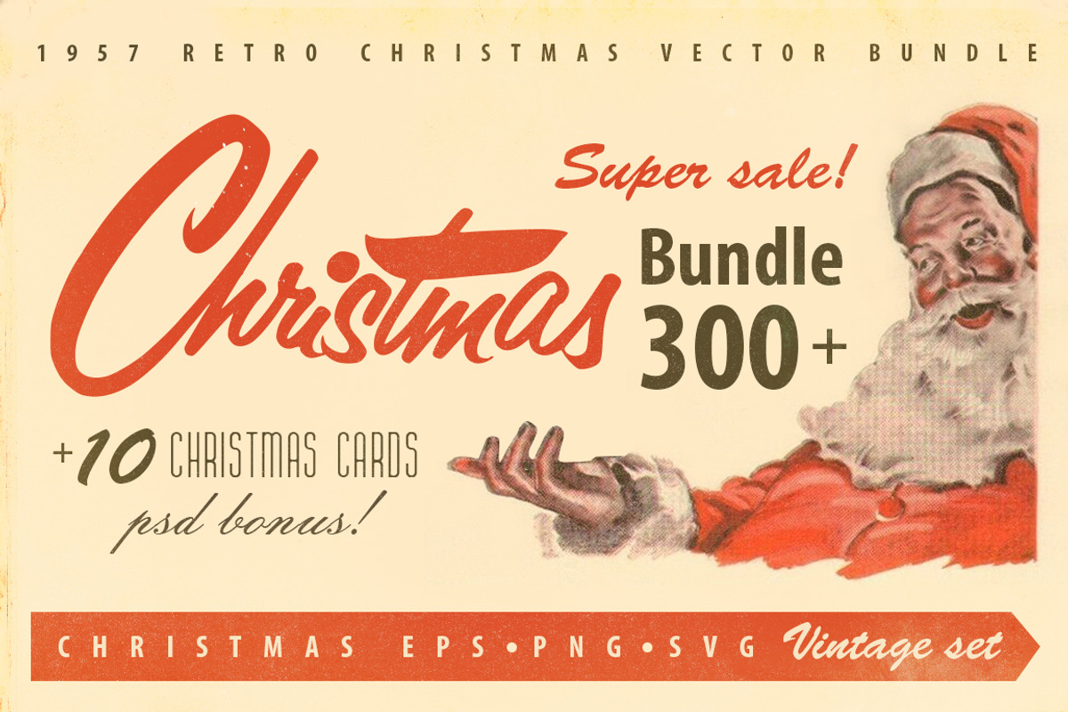 Vintage Christmas Bundle 300+, an Illustration by Retro Machine (Photo 1 of 14)