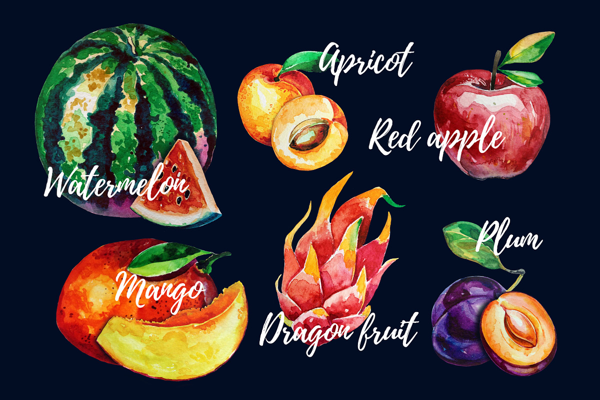 Fresh Watercolor Fruits Shop, a Food Illustration by BLAZTIGRA (Photo 3 of 6)